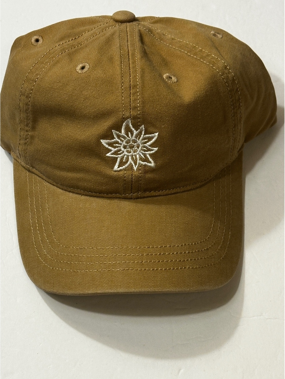 Tan Baseball Cap with White Floral Embroidered Logo WOMENS